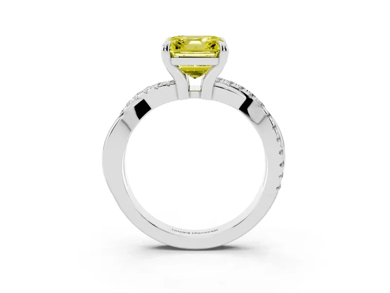 Asscher Cut Twist Engagement Ring Setting for a Fancy Yellow Lab-Grown Diamond | White Gold