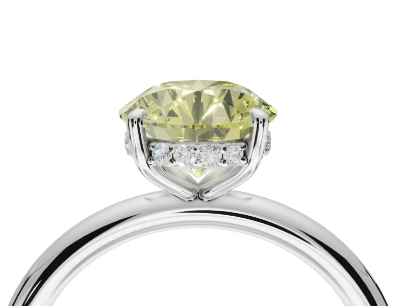Round Hidden Halo Ring Setting for a Fancy Yellow Lab-Grown Diamond | Platinum