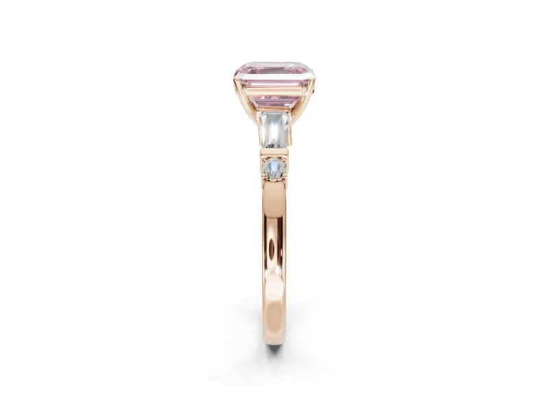 Asscher Cut Tapered Baguette Engagement Ring Setting for a Fancy Pink Lab-Grown Diamond | Rose Gold
