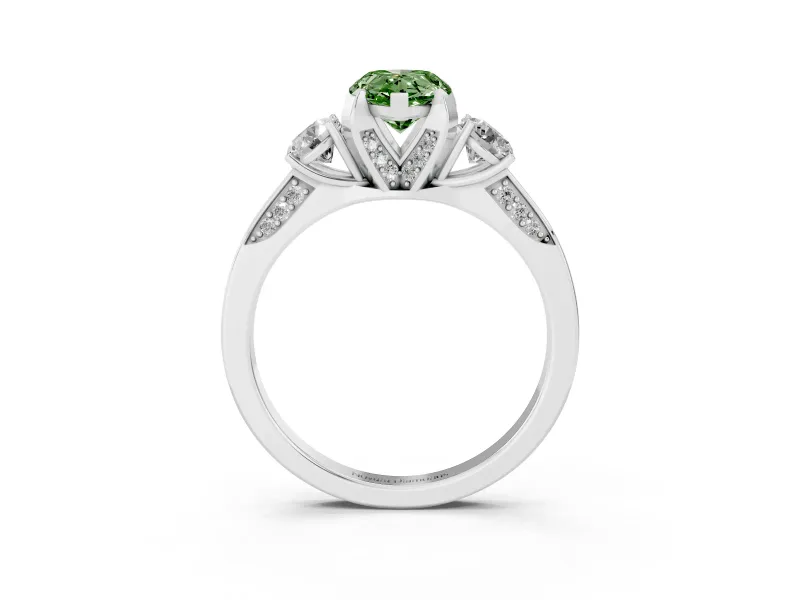 Pear-Shaped Hidden Halo Three Stone Engagement Ring Setting for a Fancy Green Lab-Grown Diamond | White Gold