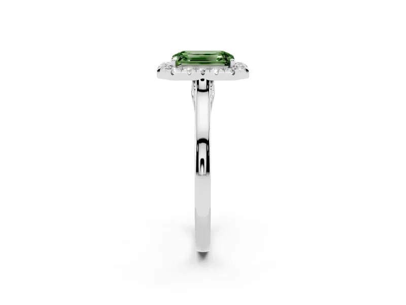 Emerald Cut Halo Engagement Ring Setting for a Fancy Green Lab-Grown Diamond | Flat Tapered Band | Sterling Silver
