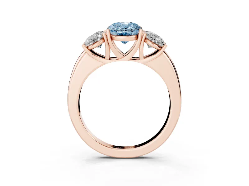 Oval Three Stone Engagement Ring Setting for a Fancy Blue Lab-Grown Diamond | Matching Side Stones | Rose Gold