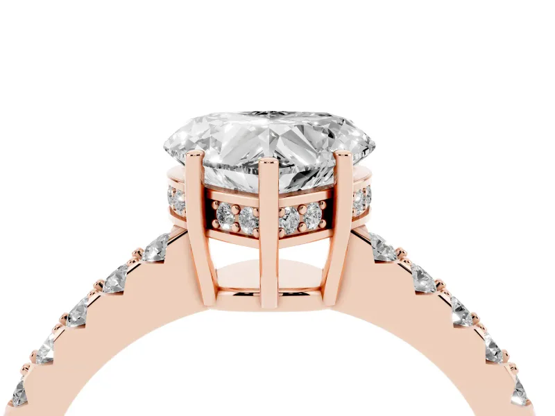 Heart-Shaped Hidden Halo Solitaire Engagement Ring Setting | Shared Prong Band | Rose Gold