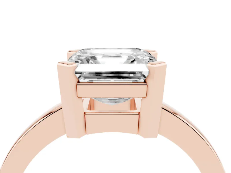 Asscher Cut Diamond Solitaire Ring Set in Rose gold with Prong Head and Smooth Polished Band