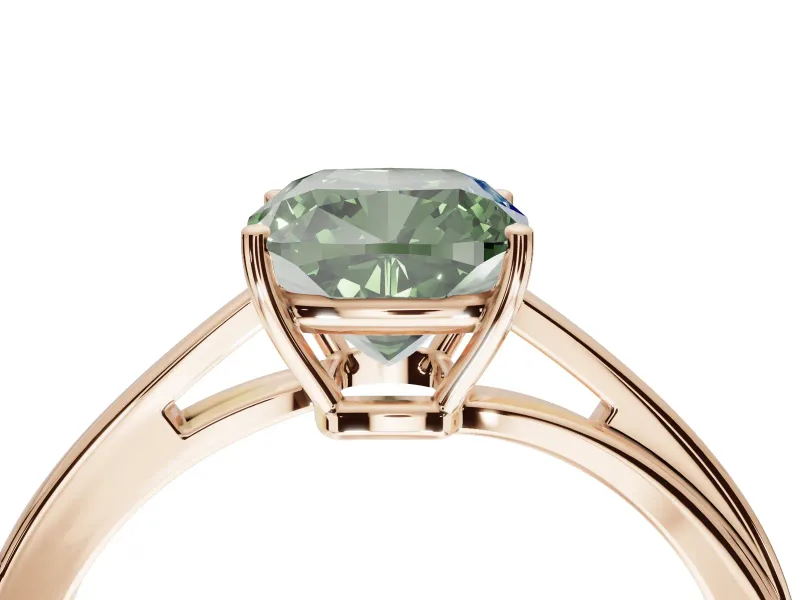 Cushion Cut Bypass Solitaire Engagement Ring Setting for a Fancy Green Lab-Grown Diamond | Rose Gold