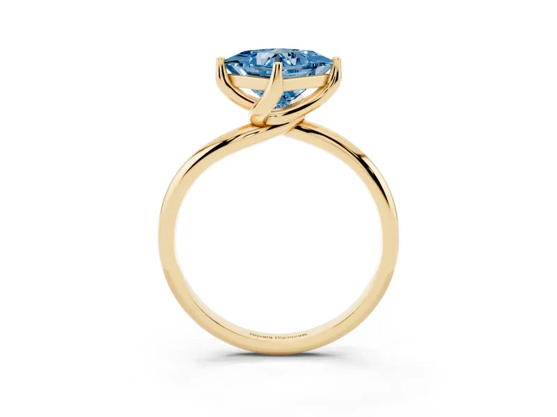 Princess Cut Bypass Solitaire Engagement Ring Setting for a Fancy Blue Lab-Grown Diamond | Plain Band | Yellow Gold