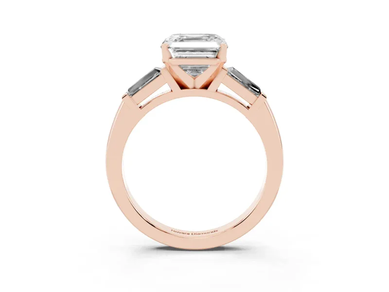 Asscher Cut Three Stone Engagement Ring Setting | Tapered Baguettes | Rose Gold