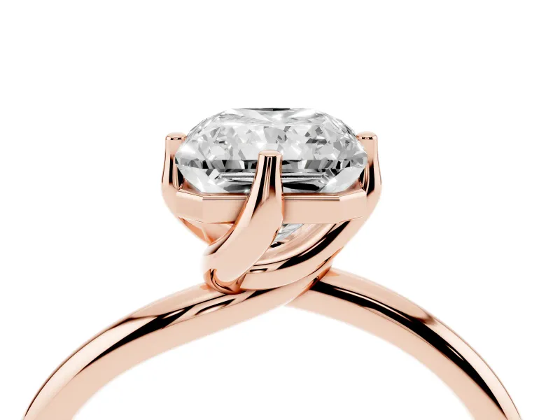 Radiant Cut Bypass Solitaire Engagement Ring Setting | Plain Polished Band | Rose Gold