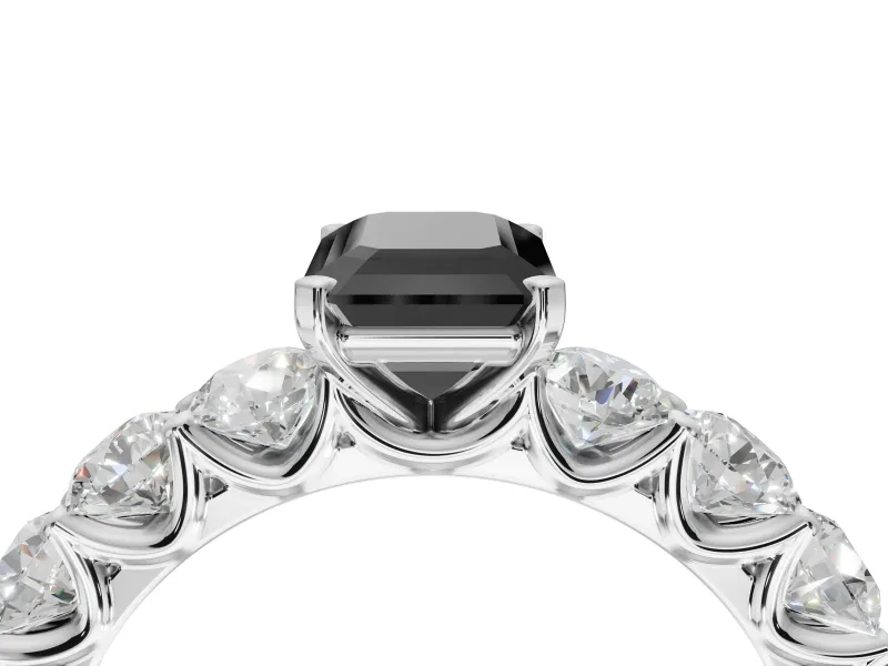 Emerald Cut Side Stone Engagement Ring Setting for a Black Center | White Gold