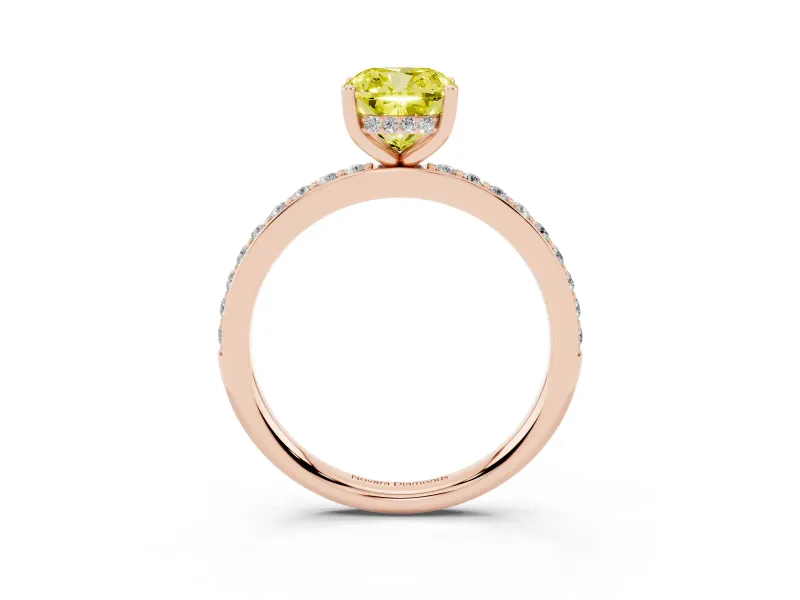 Cushion Cut Hidden Halo Engagement Ring Setting for a Fancy Yellow Lab-Grown Diamond | Rose Gold
