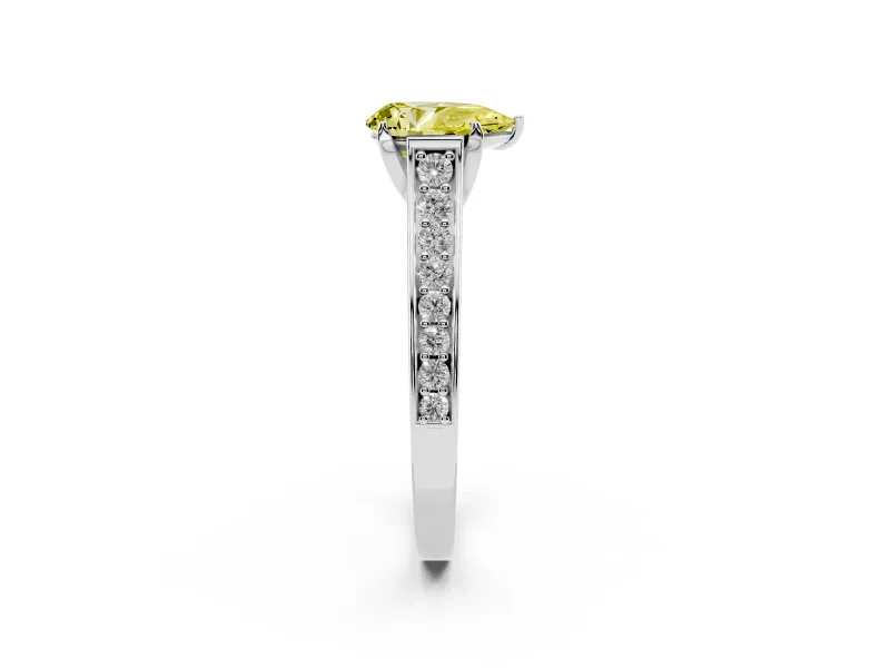 Pear-Shaped Graduated Pavé Engagement Ring Setting for a Fancy Yellow Lab-Grown Diamond | White Gold