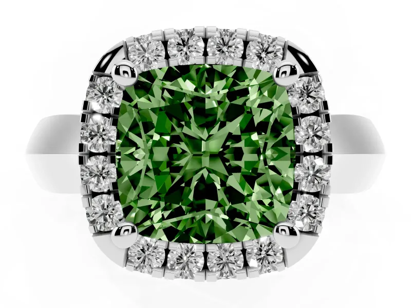 Cushion Cut Halo Engagement Ring Setting for a Fancy Green Lab-Grown Diamond | Square Profile Band | Platinum