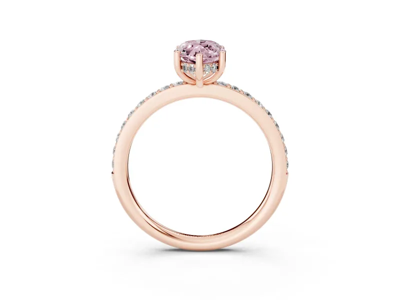 Fancy Pink Marquise Cut Diamond Pavé Band Ring Set in Rose gold with Prong-Set Center Stone