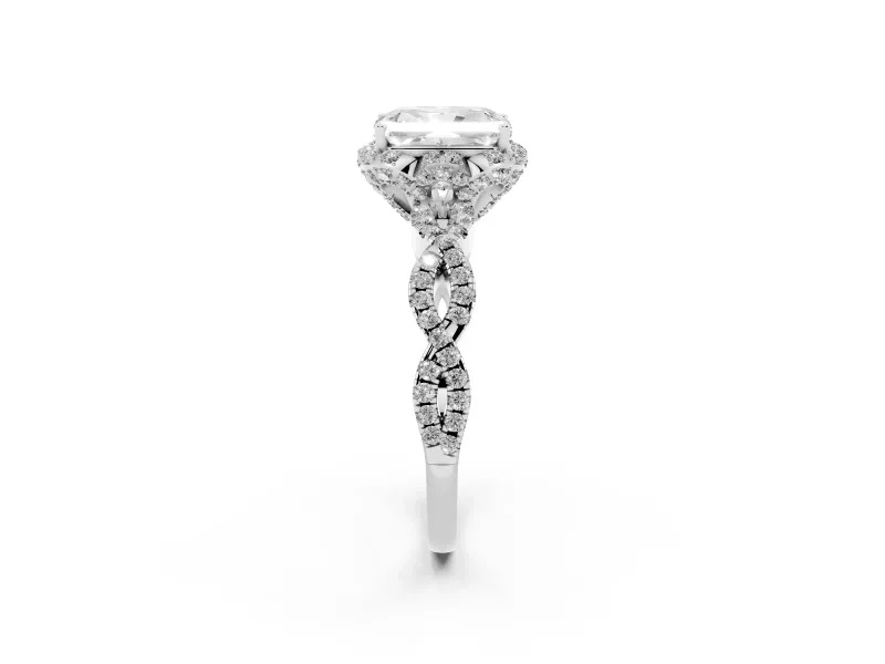 Radiant Cut Milgrain Halo Engagement Ring Setting | Graduated Shoulders | White Gold