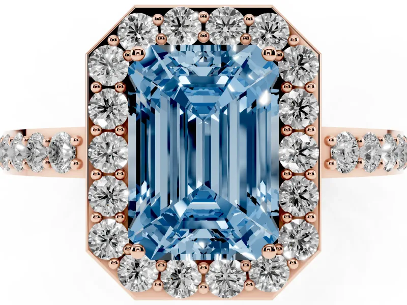Emerald Cut Halo Engagement Ring Setting for a Fancy Blue Lab-Grown Diamond | Rose Gold - Design NV-24751