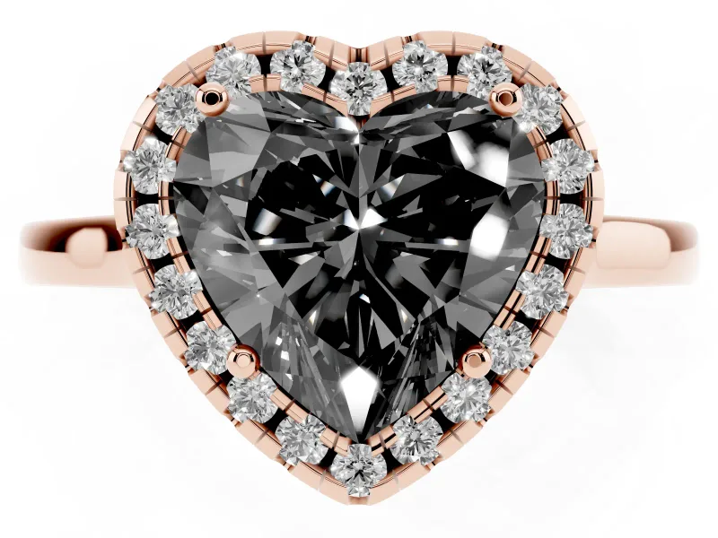 Heart-Shaped Halo Engagement Ring Setting for a Black Center | Flat Tapered Band | Rose Gold