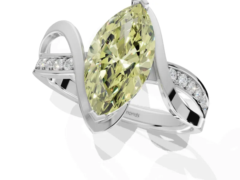 Marquise Bypass Solitaire Engagement Ring Setting for a Fancy Yellow Lab-Grown Diamond | Pavé Strands | Sterling Silver