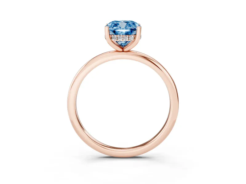 Cushion Cut Micro-Prong Hidden Halo Engagement Ring Setting for a Fancy Blue Lab-Grown Diamond | Plain Band | Rose Gold
