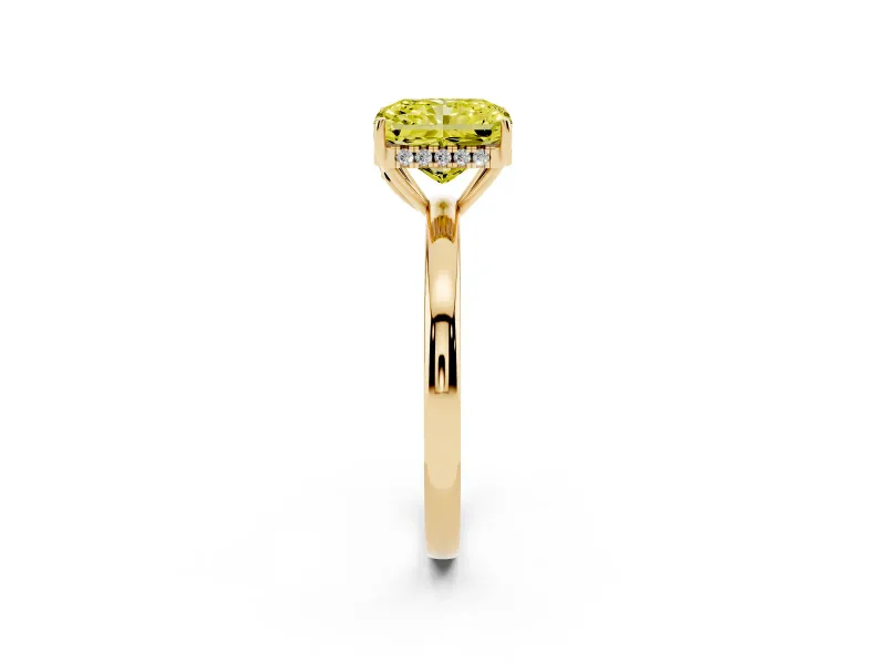 Radiant Cut Engagement Ring Setting for a Fancy Yellow Lab-Grown Diamond | Hidden Halo | Yellow Gold