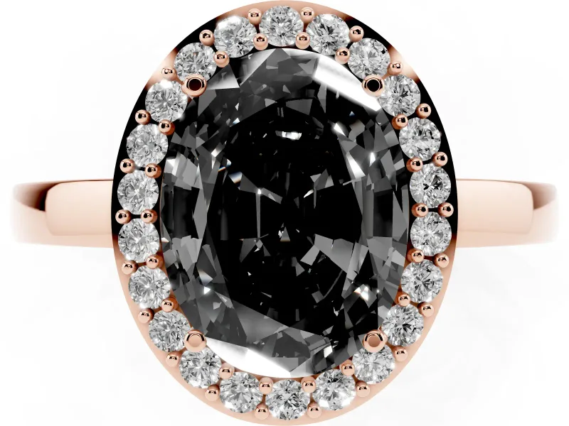 Fancy Black Oval Cut Diamond Halo Ring Set in Rose gold with Solitaire Band and Prong Setting