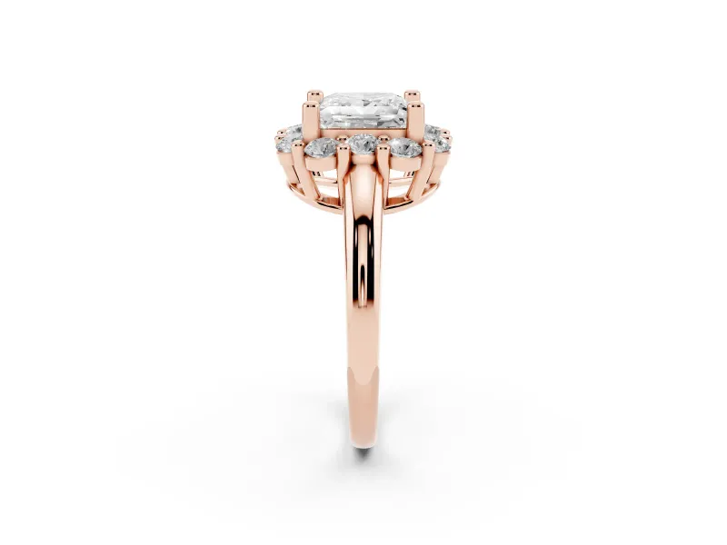 Princess Cut Cluster Halo Engagement Ring Setting | Large Round Accents | Rose Gold