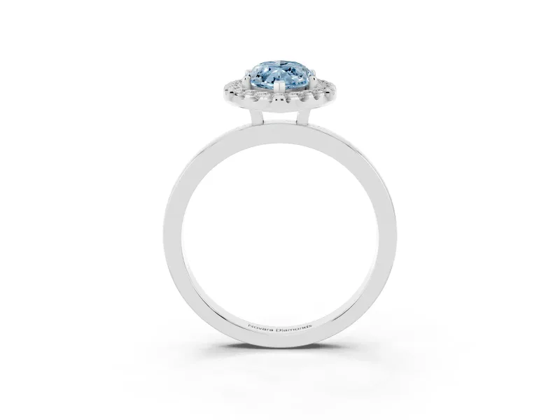 Fancy Blue Marquise Cut Diamond Halo Solitaire Ring Set in Silver with Pavé Band and Prong Setting