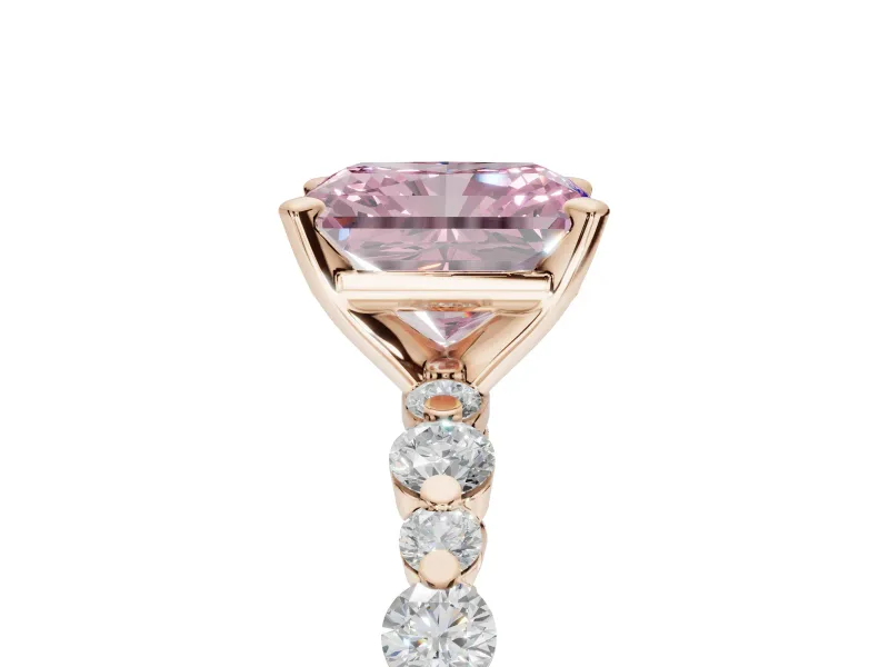 Radiant Cut Pavé Solitaire Engagement Ring Setting for a Fancy Pink Lab-Grown Diamond | Alternating Accents | Rose Gold