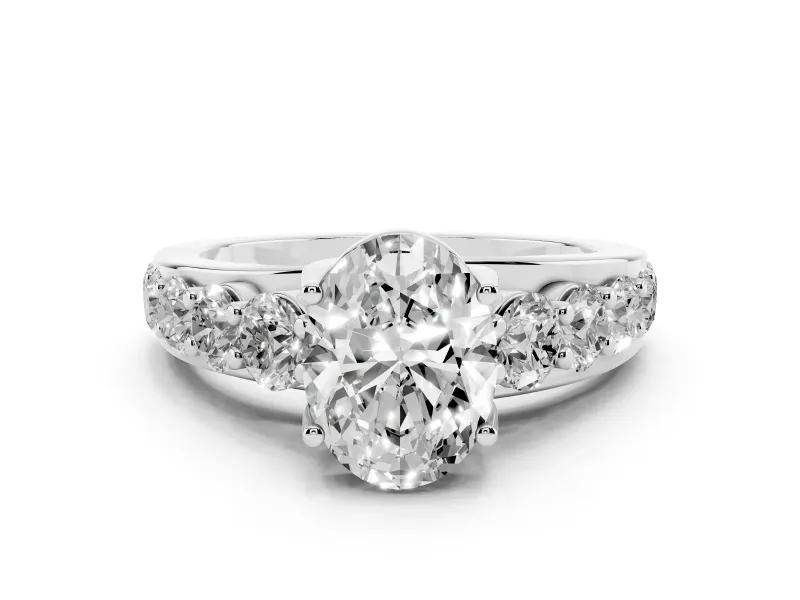 Oval Cut Diamond Pavé Engagement Ring Set in White gold with Prong Setting