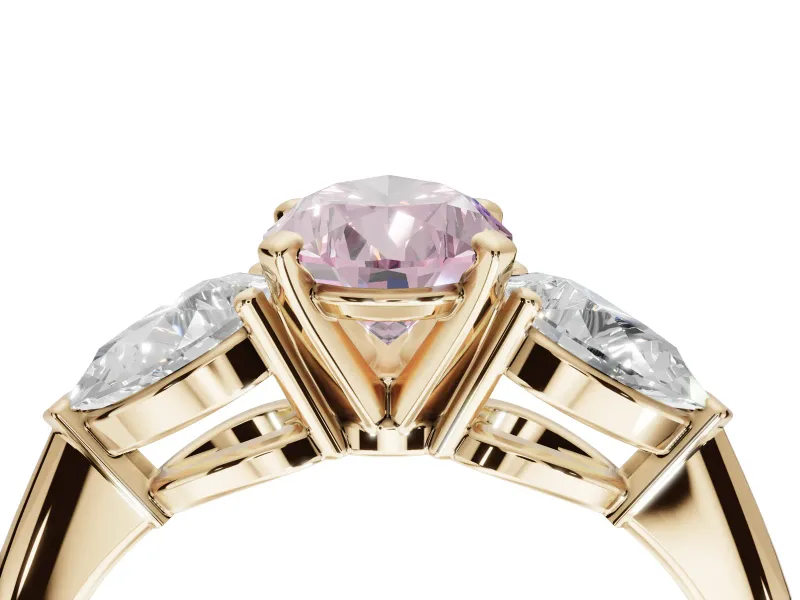 Pear-Shaped 3-Stone Engagement Ring Setting for a Fancy Pink Lab-Grown Diamond | Yellow Gold