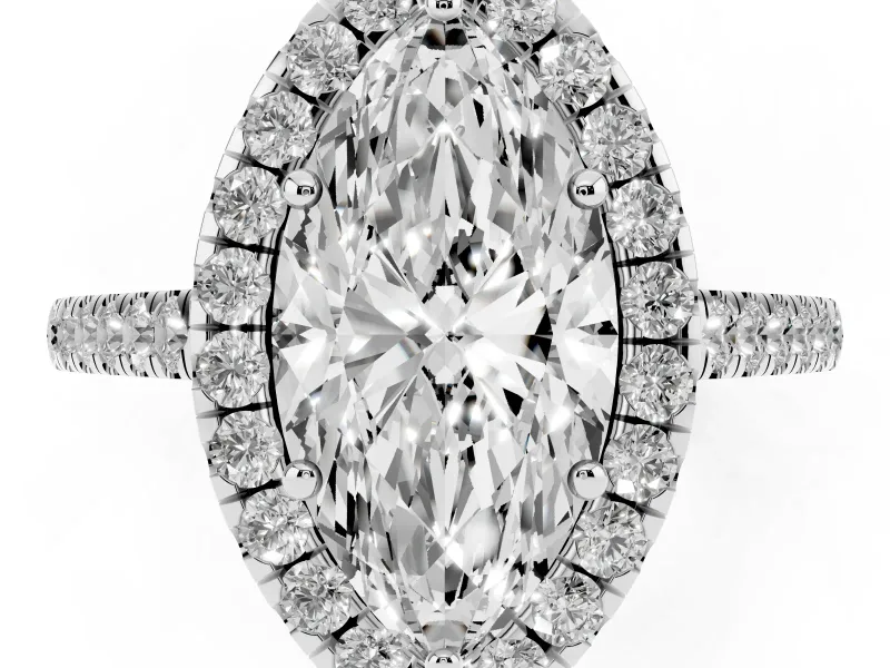 Marquise Halo Engagement Ring Setting | Pave Shoulders | White Gold