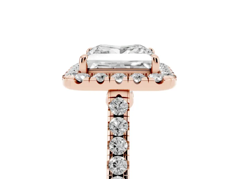 Princess Cut Halo Engagement Ring Setting | Pave Shoulders | Rose Gold