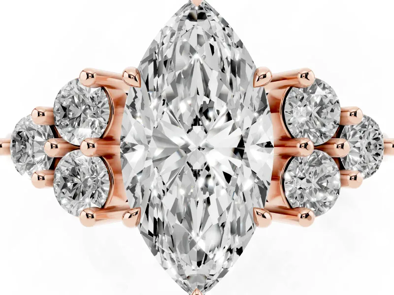 Marquise Cluster Side Stone Engagement Ring Setting | Plain Band | Rose Gold