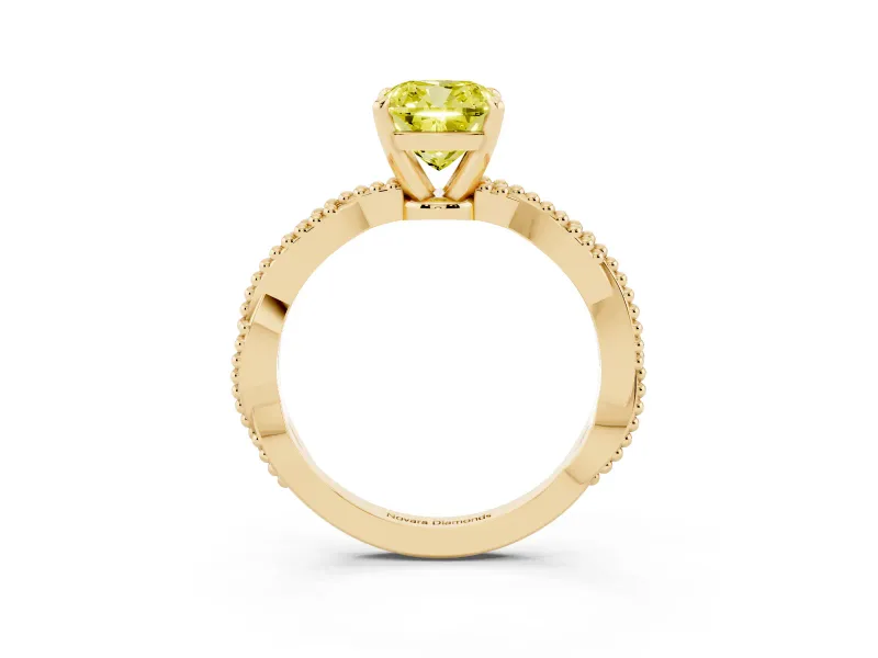 Cushion Cut Twisted Engagement Ring Setting for a Fancy Yellow Lab-Grown Diamond | Beaded Twist | Yellow Gold