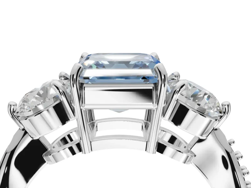 Asscher Cut Three Stone Engagement Ring Setting for a Fancy Blue Lab-Grown Diamond | Tapered Pave Band | White Gold