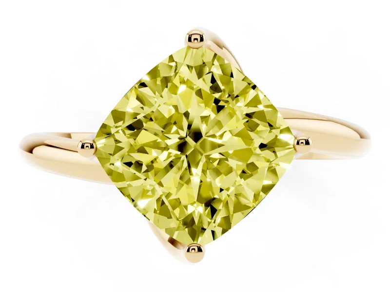 Cushion Cut Bypass Solitaire Engagement Ring Setting for a Fancy Yellow Lab-Grown Diamond | Plain Band | Yellow Gold
