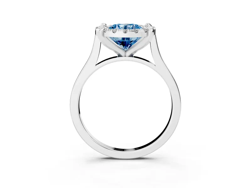 Round Claw Corner Halo Engagement Ring Setting for a Fancy Blue Lab-Grown Diamond | Slim Plain Band | Sterling Silver