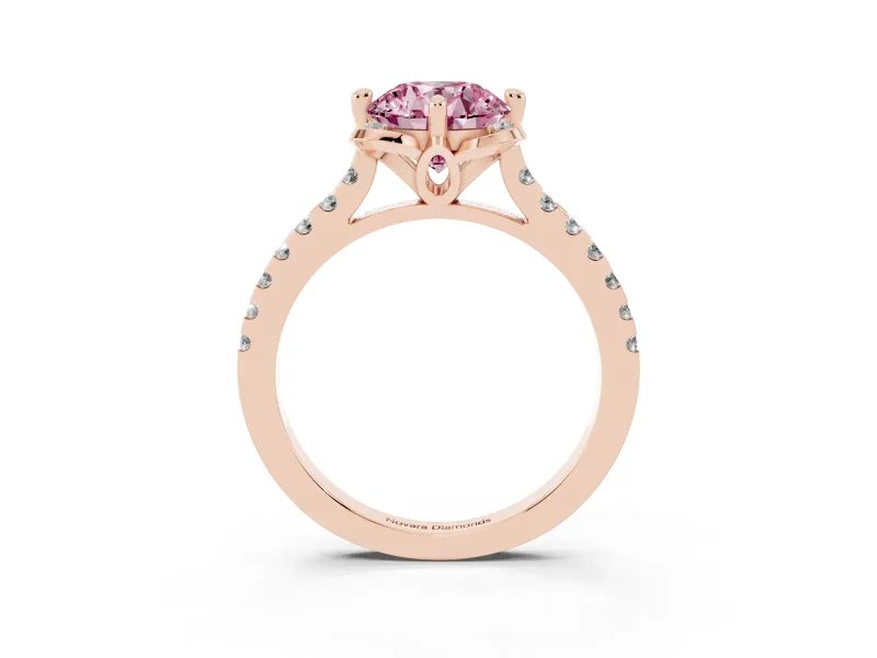 Round Floral Engagement Ring Setting for a Fancy Pink Lab-Grown Diamond | Pavé Band | Rose Gold