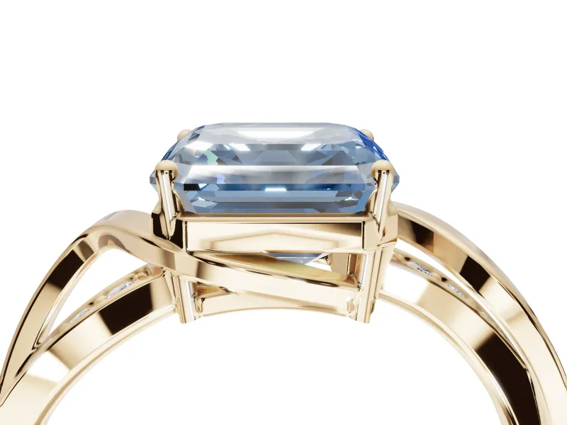 Asscher Cut Bypass Solitaire Engagement Ring Setting for a Fancy Blue Lab-Grown Diamond | Pavé Strands | Yellow Gold