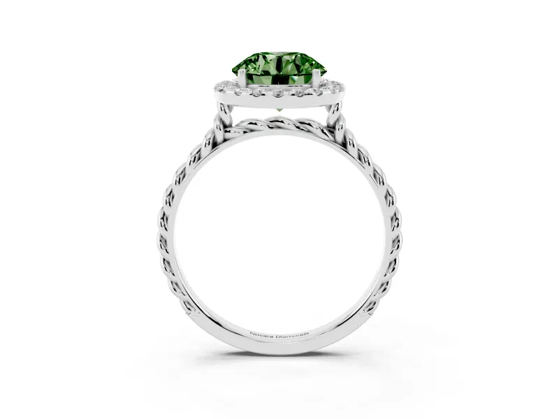 Round Rope Halo Engagement Ring Setting for a Fancy Green Lab-Grown Diamond | Platinum