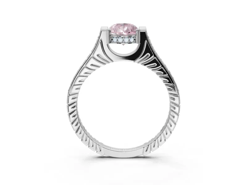 Pear-Shaped Vintage Cathedral Engagement Ring Setting for a Fancy Pink Lab-Grown Diamond | Carved Band | Sterling Silver