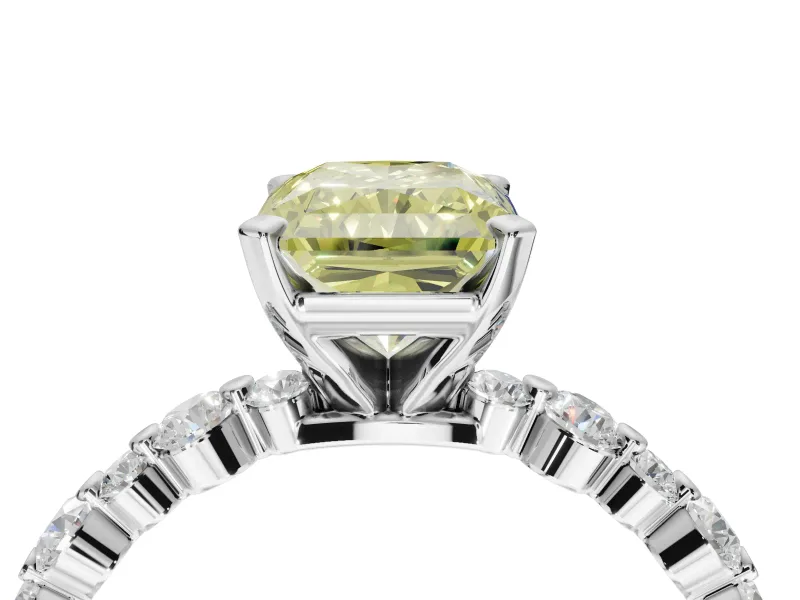 Radiant Cut Pavé Engagement Ring Setting for a Fancy Yellow Lab-Grown Diamond | Alternating Accents | White Gold