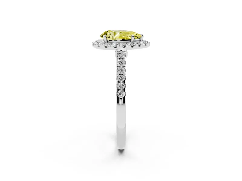 Pear-Shaped Halo Engagement Ring Setting for a Fancy Yellow Lab-Grown Diamond | Pave Shoulders | White Gold