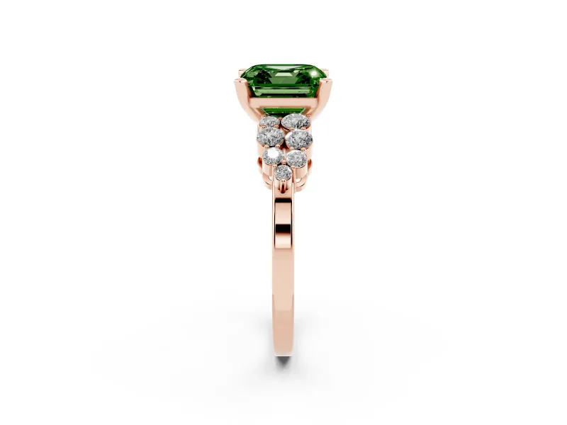 Fancy Green Asscher Cut Diamond Cluster Engagement Ring Set in Rose gold with Pavé Band and Prong Setting