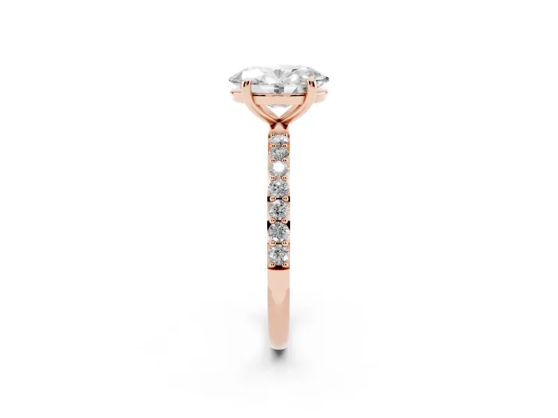 2 Carat Oval Lab-Grown Diamond Solitaire Engagement Ring | Pavé Shoulders | Rose Gold