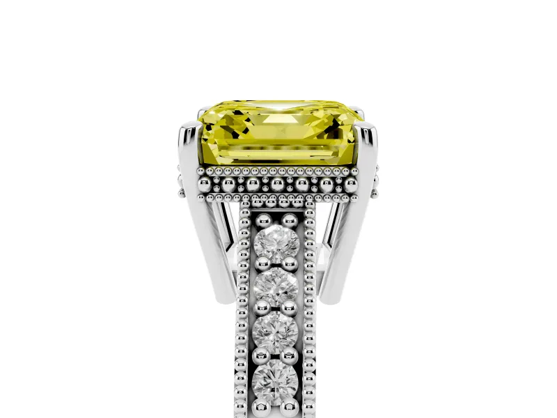 Asscher Cut Engraved Engagement Ring Setting for a Fancy Yellow Lab-Grown Diamond | Platinum