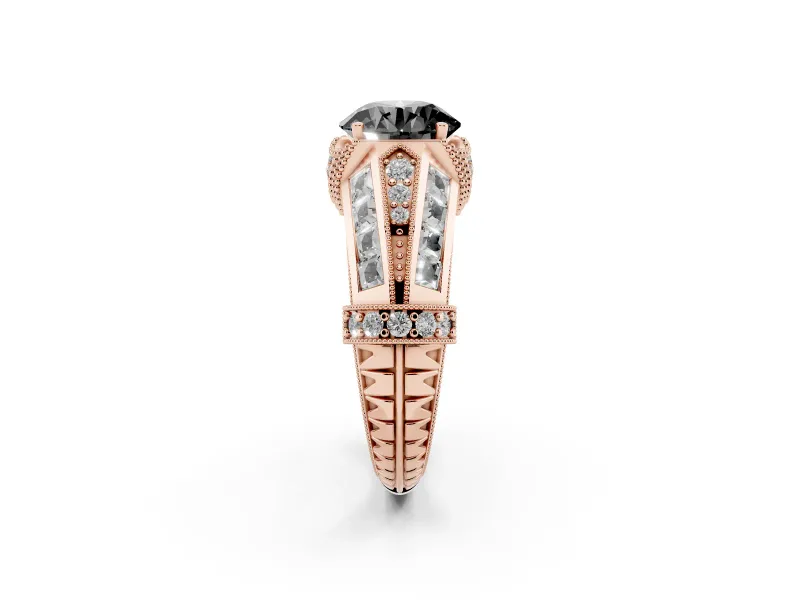 Round Vintage Milgrain Engagement Ring Setting for a Black Center | Hidden Halo | Rose Gold