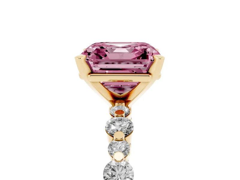 Asscher Cut Pavé Solitaire Engagement Ring Setting for a Fancy Pink Lab-Grown Diamond | Yellow Gold