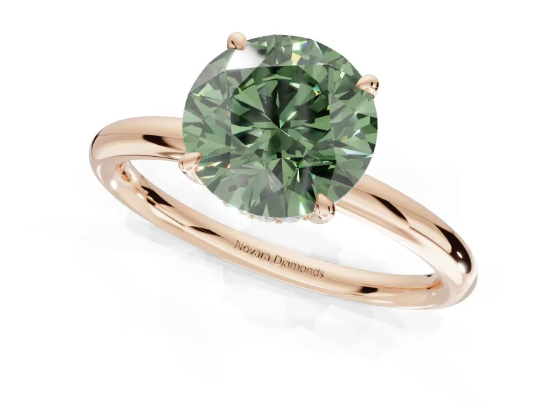 Round Hidden Halo Ring Setting for a Fancy Green Lab-Grown Diamond | Rose Gold
