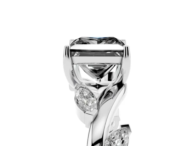 Princess Cut Twisted Vine Engagement Ring Setting for a Black Center | Marquise Leaves | White Gold