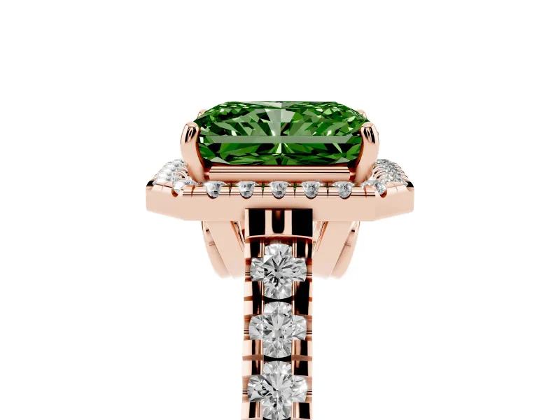 Radiant Cut Accented Halo Engagement Ring Setting for a Fancy Green Lab-Grown Diamond | Rose Gold